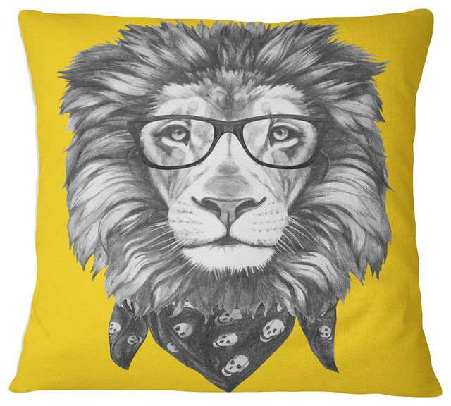 Lion with Glasses and Scarf Animal Throw Pillow, 18"x18"