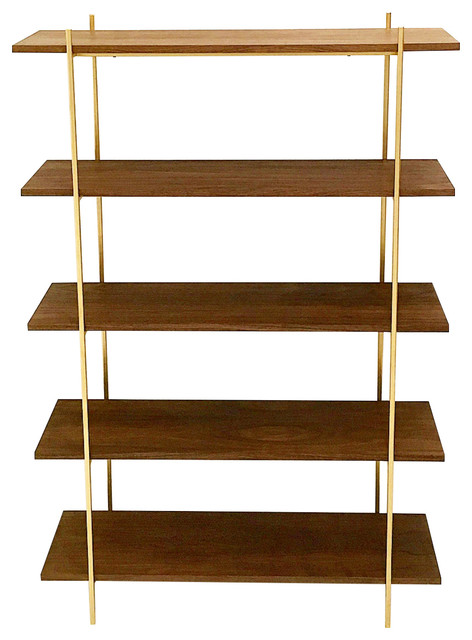 Midcentury Style Walnut And Gold Wall Unit Contemporary Display Shelves By California Modern Woodworks Houzz - Gold Shelving Wall Unit