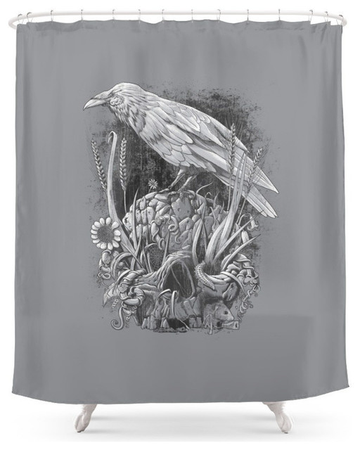 White Raven Shower Curtain Contemporary Shower Curtains By