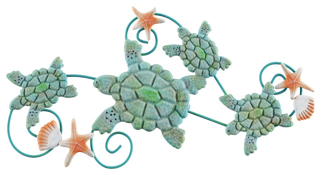 Sea Turtles 3d Wall Art With Shells And Starfish By Lavish Home Beach Style Metal Wall Art By Trademark Global Houzz