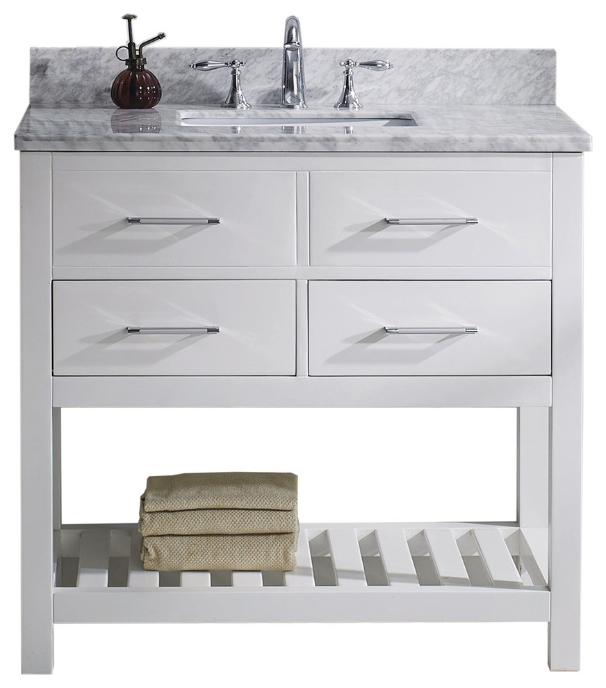 Caroline Estate 36" Single Bath Vanity, White With Marble Top and Sink
