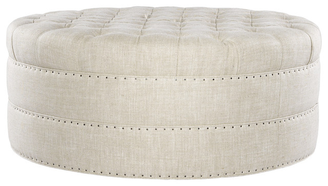 Mad Linen Upholstered Round Tufted Ottoman Transitional Footstools And Ottomans By Zin Home Houzz Mad Linen Upholstered Round Tufted, Round Tufted Ottomans