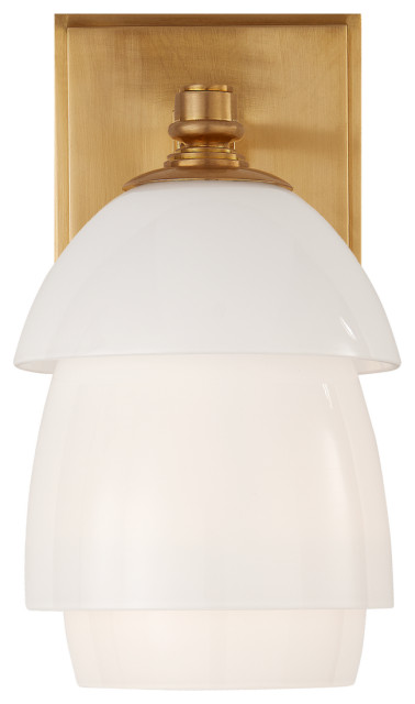 Whitman Small Sconce in Hand-Rubbed Antique Brass with White Glass Shade