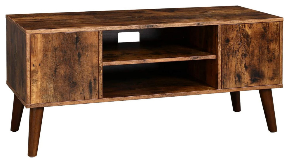 Retro Style TV Stand with 2 Door and 1 Shelf, Rustic Brown