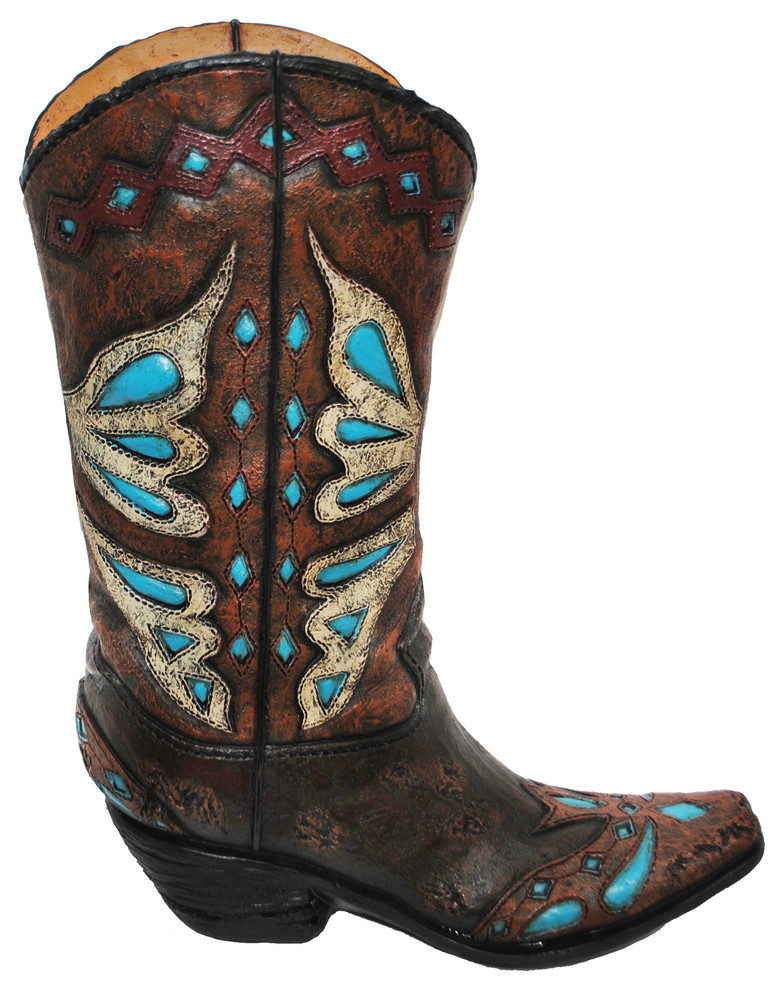 Turquoise Cowboy Boot Vase Vases by HiEnd Accents Houzz