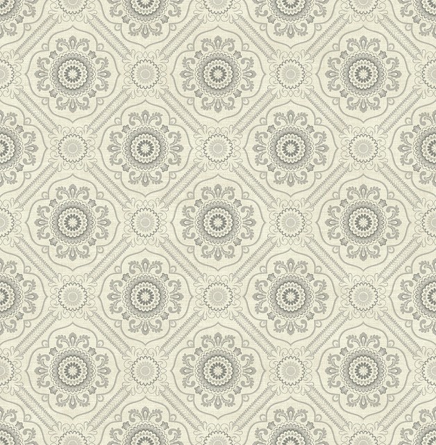 Small Floral Tile Wallpaper in Light Silver IM71714 from Wallquest