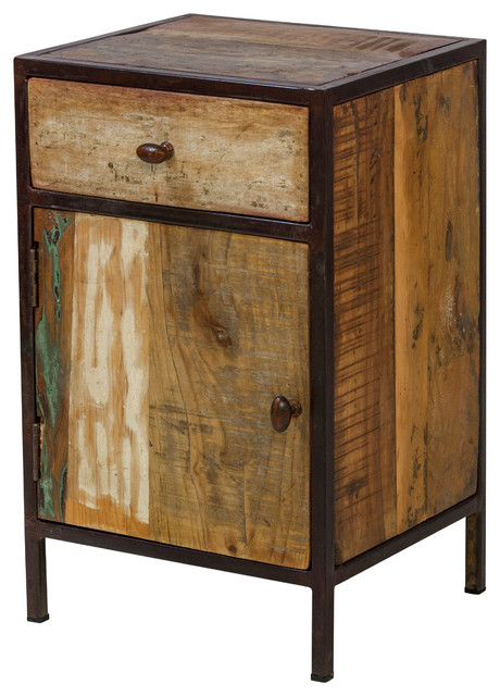 Reclaimed Mango Wood Nightstand With Metal Frame Farmhouse Reclaimed Mango Wood Nightstand With Metal Frame