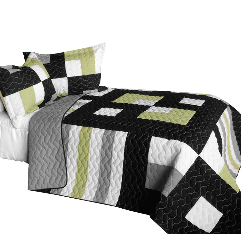 Rickshaw 3PC Vermicelli - Quilted Patchwork Quilt Set (Full/Queen Size)