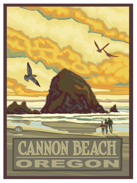 Paul A. Lanquist Cannon Beach Oregon Haystack Rock Art Print, 9"x12"
