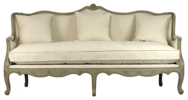 Adele French Country Distressed Sage Green And White Sofa
