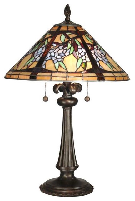 Antique Bronze Paint Floral Branch Tiffany Table Lamp