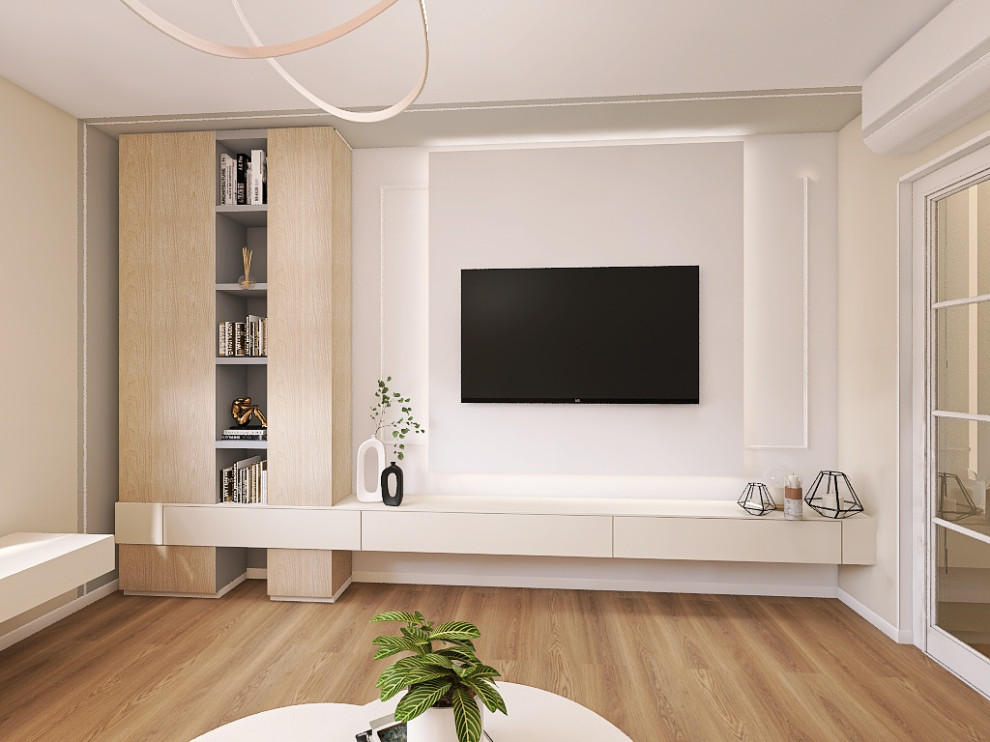 квартира в серо-бежевых тонах с яркой ванной