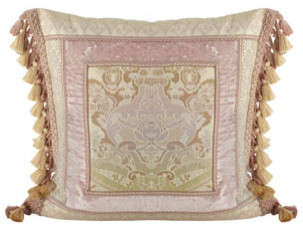 Dian Austin Couture Home Pillow w/ Framed Damask Center & Side Tassels, 20"Sq.