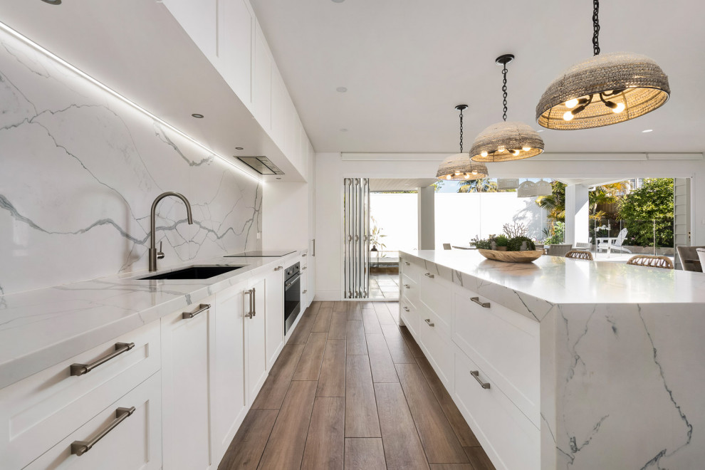Design ideas for a beach style kitchen in Sydney.