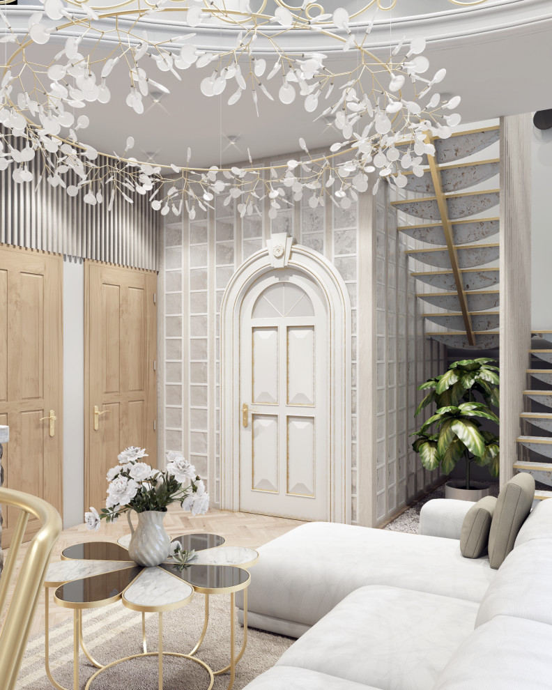 Дизайн проект гостиной с кухней в загородном доме