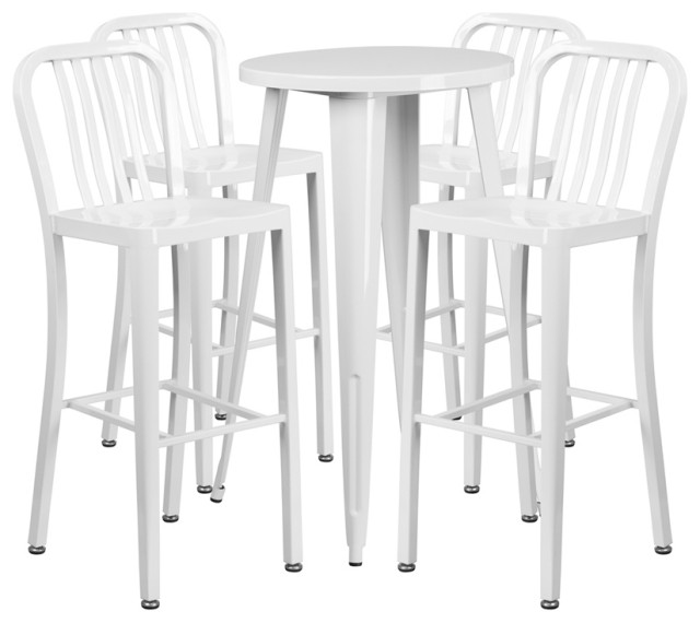 24" Round Metal Indoor/Outdoor Bar Table Set, White Industrial