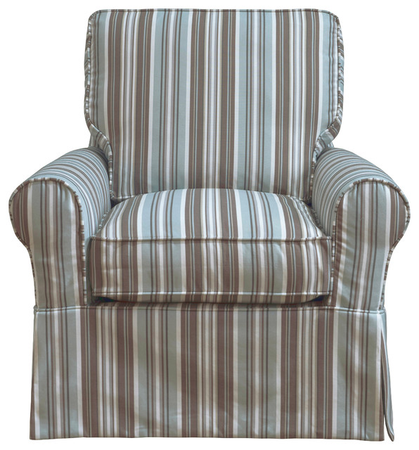 Sunset Trading Horizon Slipcovered Swivel Rocking Chair Blue Striped