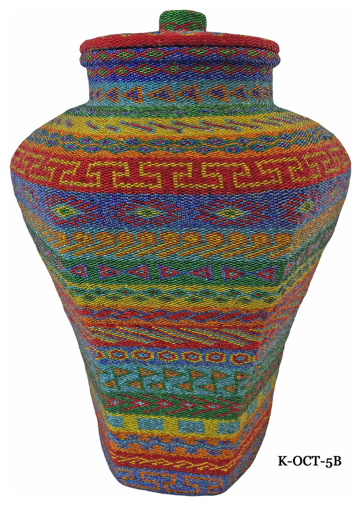 Kendi Octagon Colorful Hand-Woven Rattan Basket