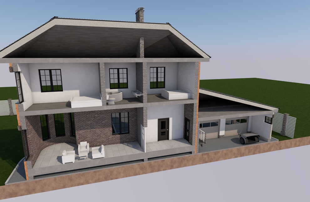 каменный дом с большим бассейном