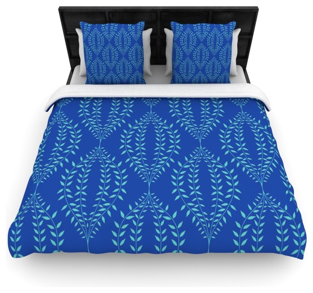 Kess Inhouse Anneline Sophia Laurel Leaf Blue Navy Floral Duvet Anneline Sophia Laurel Leaf Blue Navy Floral Woven Duvet Cover Queen 88