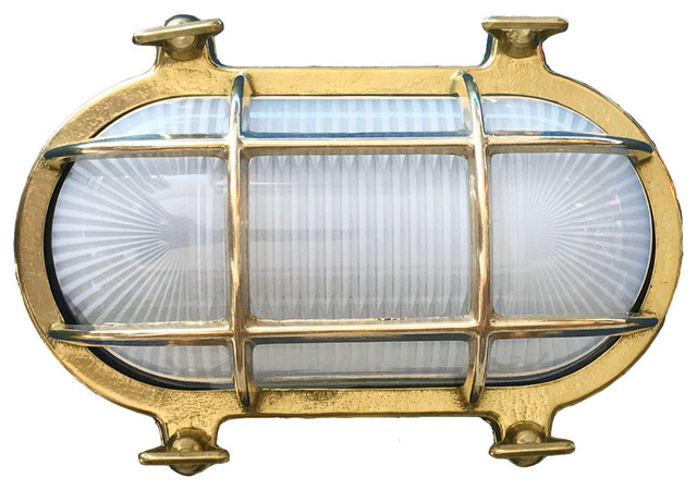 Nautical Oval Bulkhead Cage Sconce Beach Style Outdoor Wall Lights And Sconces By Shiplights Houzz - Nautical Wall Sconces Indoor