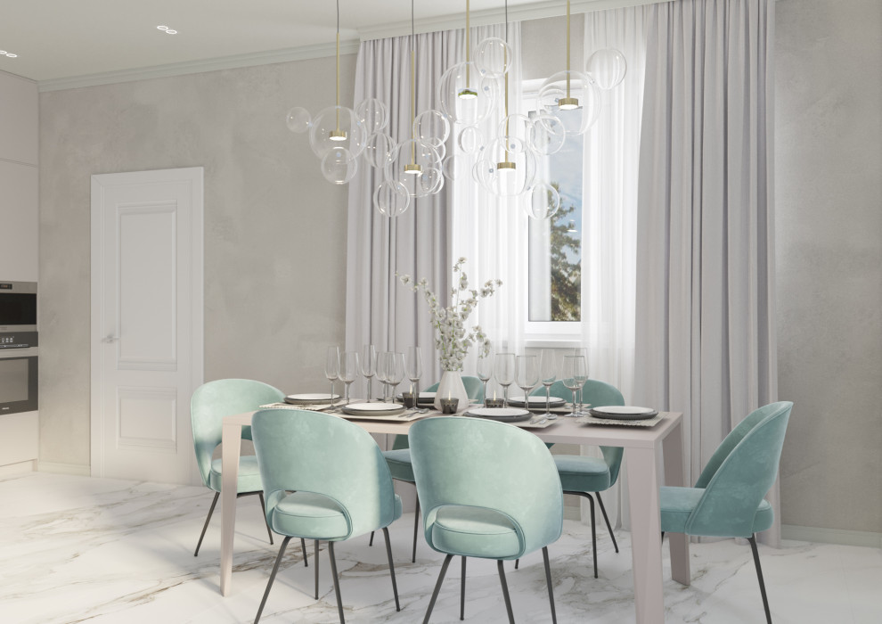 Кухня-гостиная в светлых тонах