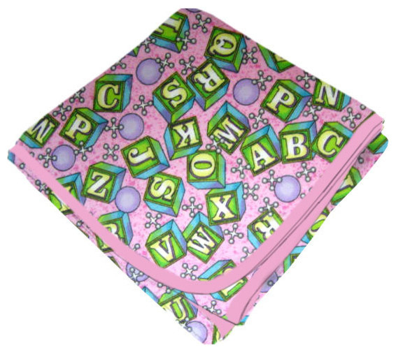 SheetWorld Flannel Receiving Blanket - ABC Blocks Pink - Made in USA