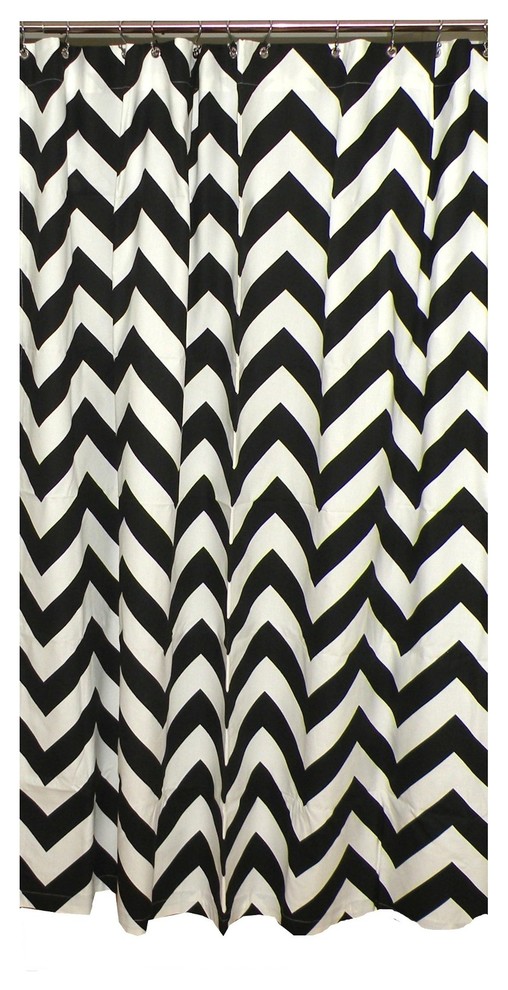 Black and White Chevron Shower Curtain, 100 Polyester Fabric, Mildew