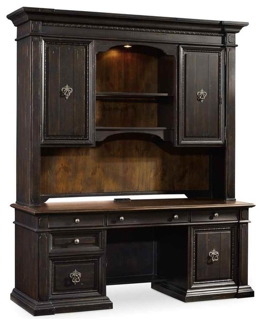 Traditional Computer With Hutch Credenza, Black