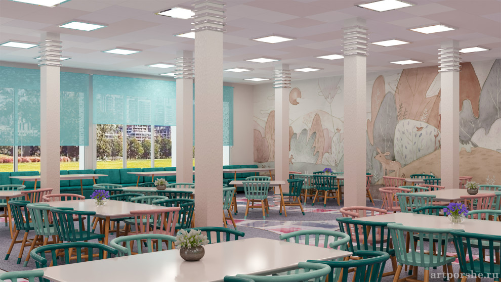 Дизайн-оформление интерьера школьного кафе
