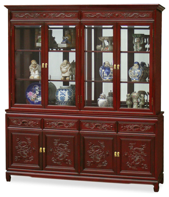 72 Rosewood Imperial Dragon Design China Cabinet Asian China
