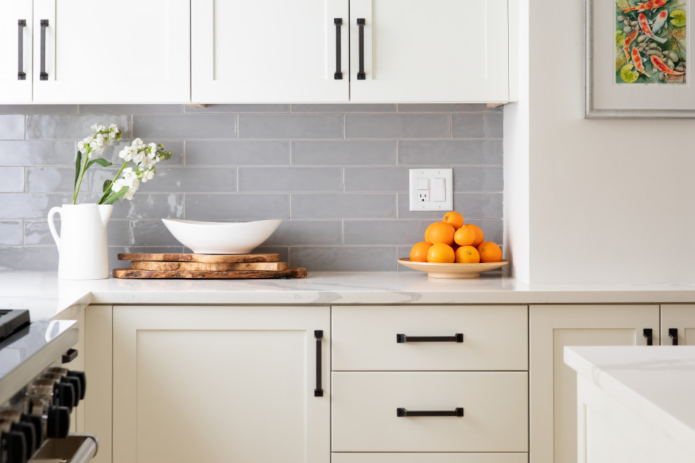 Example of a transitional home design design in Boston