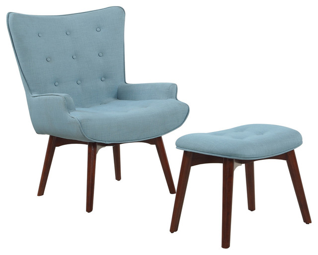 Midcentury Capri Finish Accent Chair With Ottoman