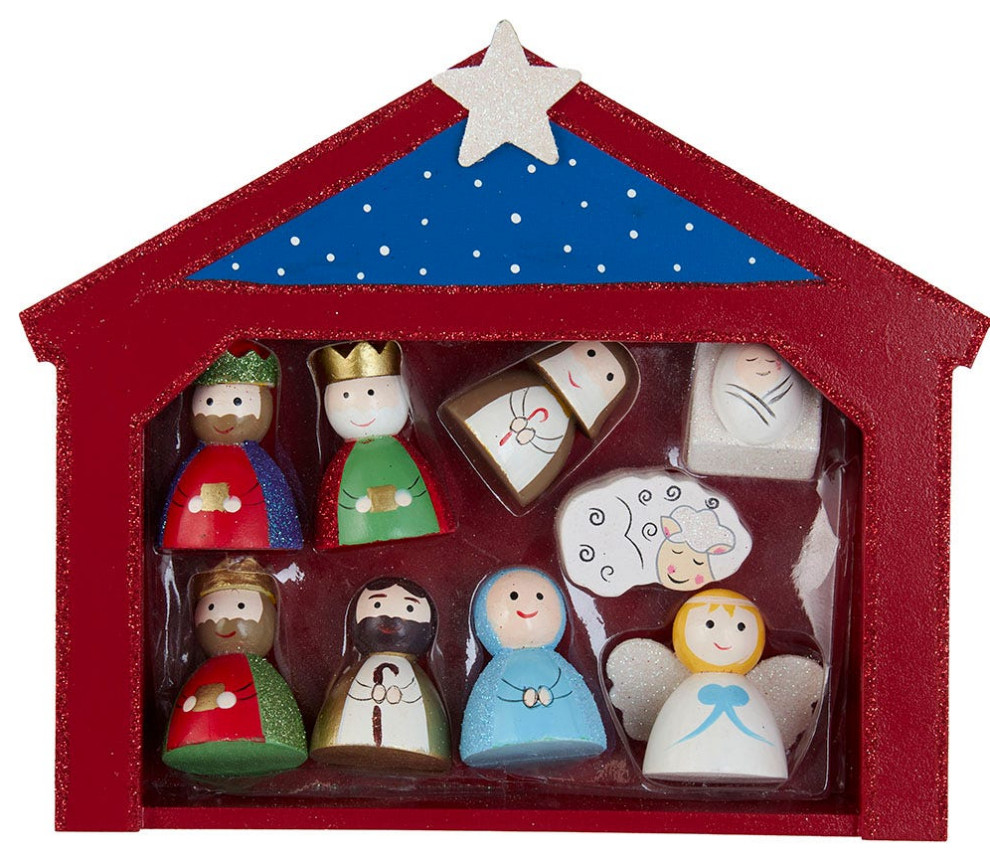Kurt Adler 9" Miniature Nativity Set With 9 Figures and Stable, 9