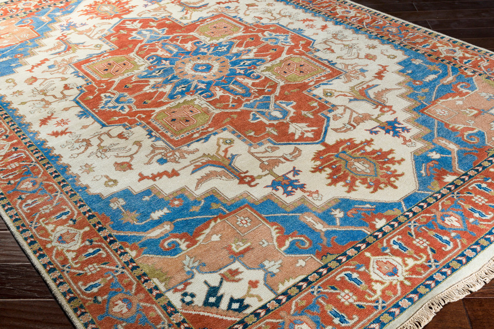 Zeus Traditional Burnt Orange Sky Blue Area Rug 5 6 X8