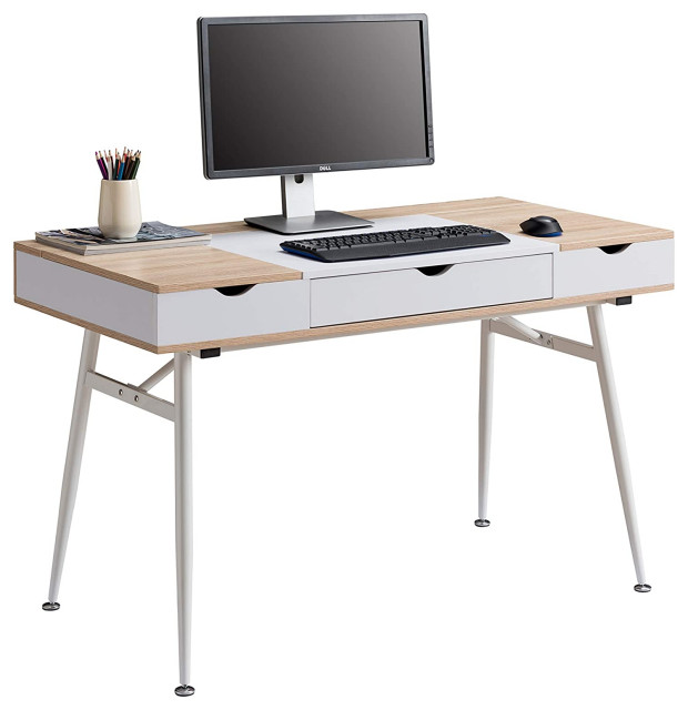 Modern Desk Storage Slip Top With Drawer And Cable Management Oak White Transitional Desks Hutches By Decorn Houzz Modern Desk Storage Slip Top With, Long Modern Desk With Storage