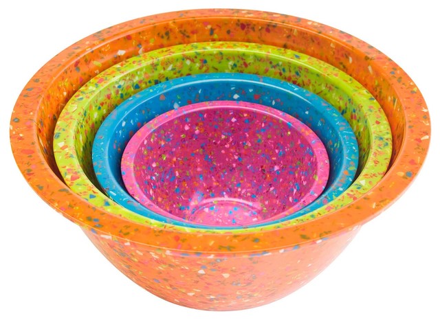 Confetti Red Mixing Bowls (4-piece set) - Assorted Red, Hex Orange