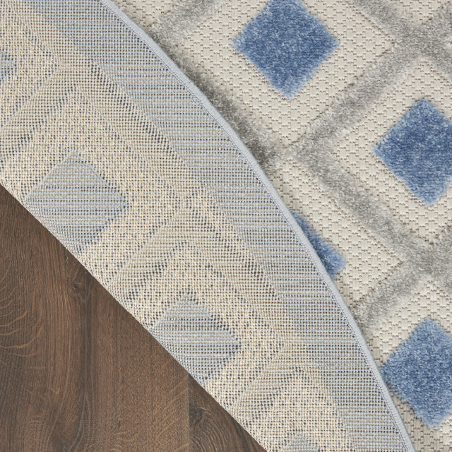 8' Round Blue And Gray Round Geometric Indoor Outdoor Area Rug ...