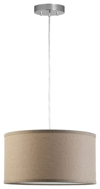 Messina 1 Light Drum Pendant Lamp With Chrome Canopy Transitional Messina 1 Light Drum Pendant Lamp With Chrome Canopy Natural Linen
