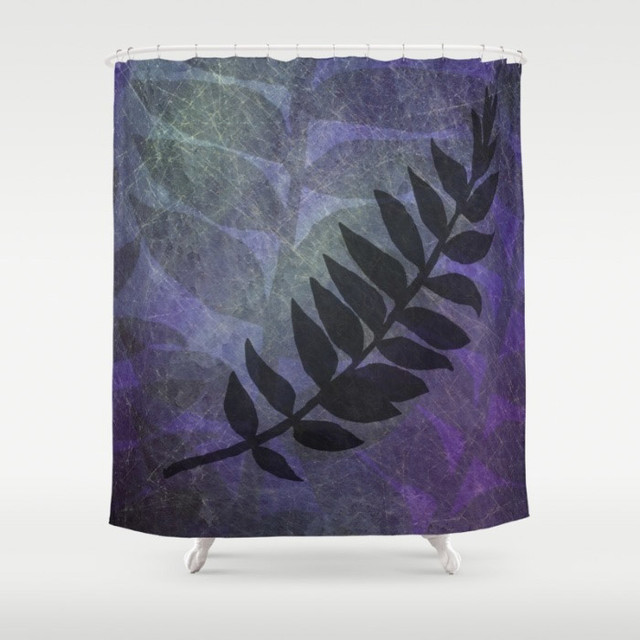 Purple Grunge with Foliage Fabric Shower Curtains