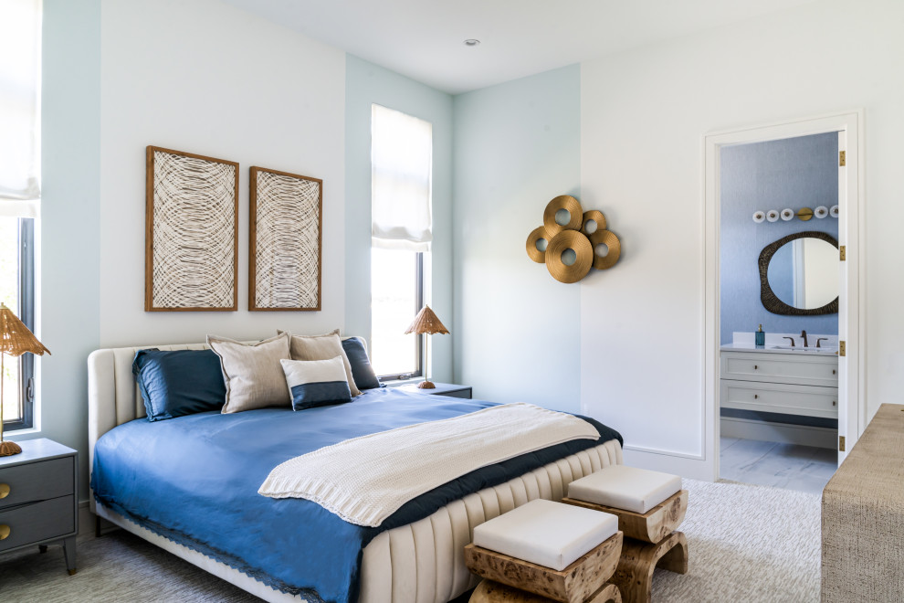 Bedroom - modern master laminate floor and gray floor bedroom idea in Miami