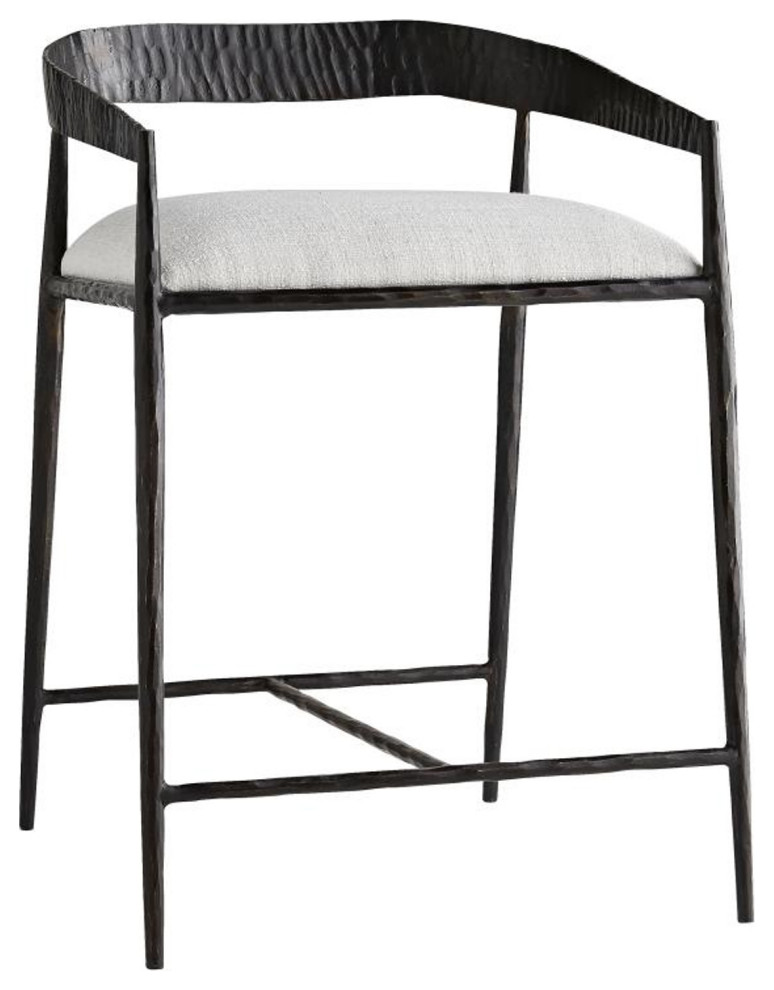 Ansel Counter Stool, Sterling Linen, Hammered Iron, 30.5"H (4746 3JQVN)