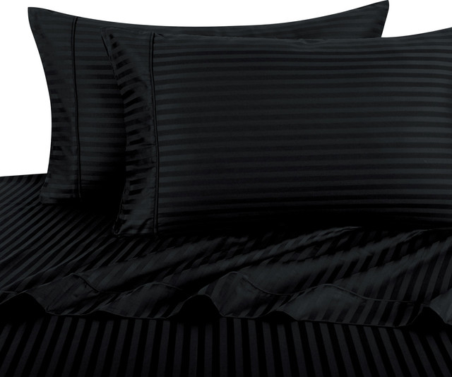 Attached Striped Waterbed Sheet Set, 300 TC, Single Contemporary Sheet And Pillowcase Sets