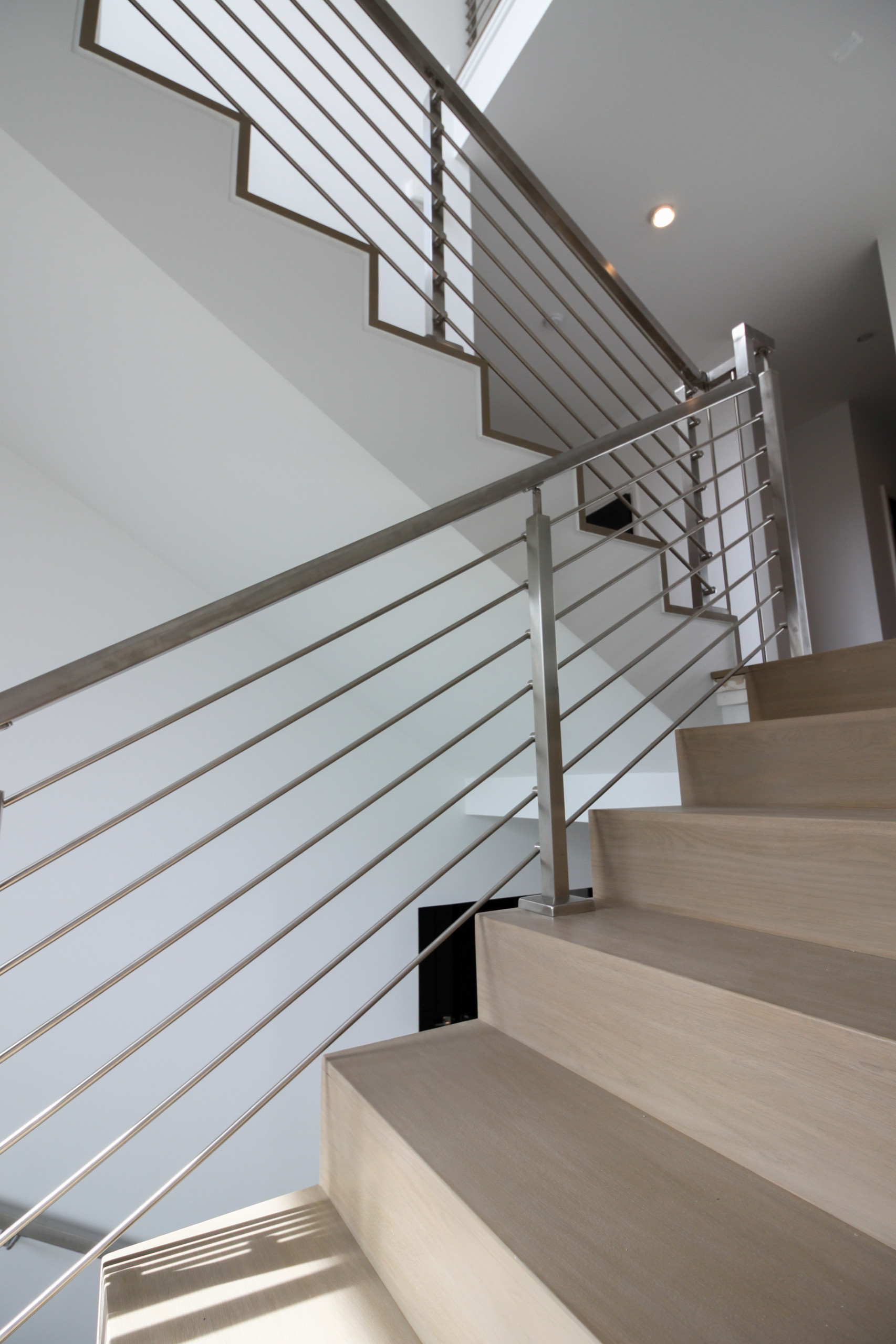75_Modern Stairway: White O 75_ak & Stainless Steel Balustrade, McLean VA 22101