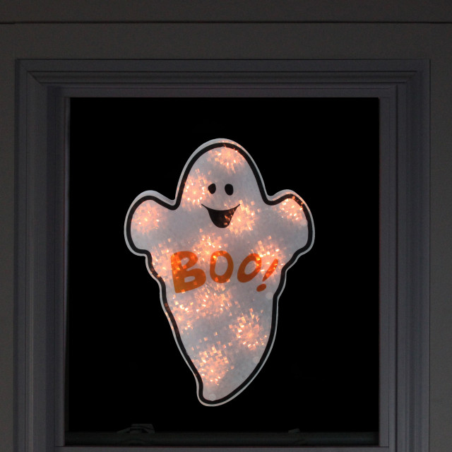 12" Lighted White Holographic Ghost Halloween Window Silhouette Decor ...