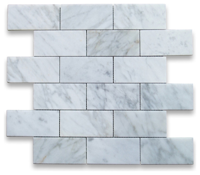 Stone Center Online 12 X12 Carrara White Grand Brick Subway 12 X12 Carrara White Grand Brick Subway Mosaic Tile Polished Chip Size