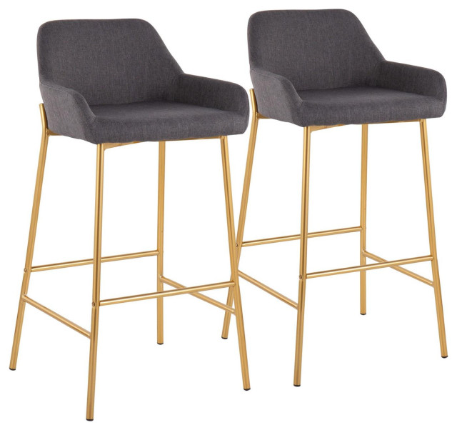 Lumisource Daniella Contemporary/Glam Bar Stool, Gold Metal/Charcoal
