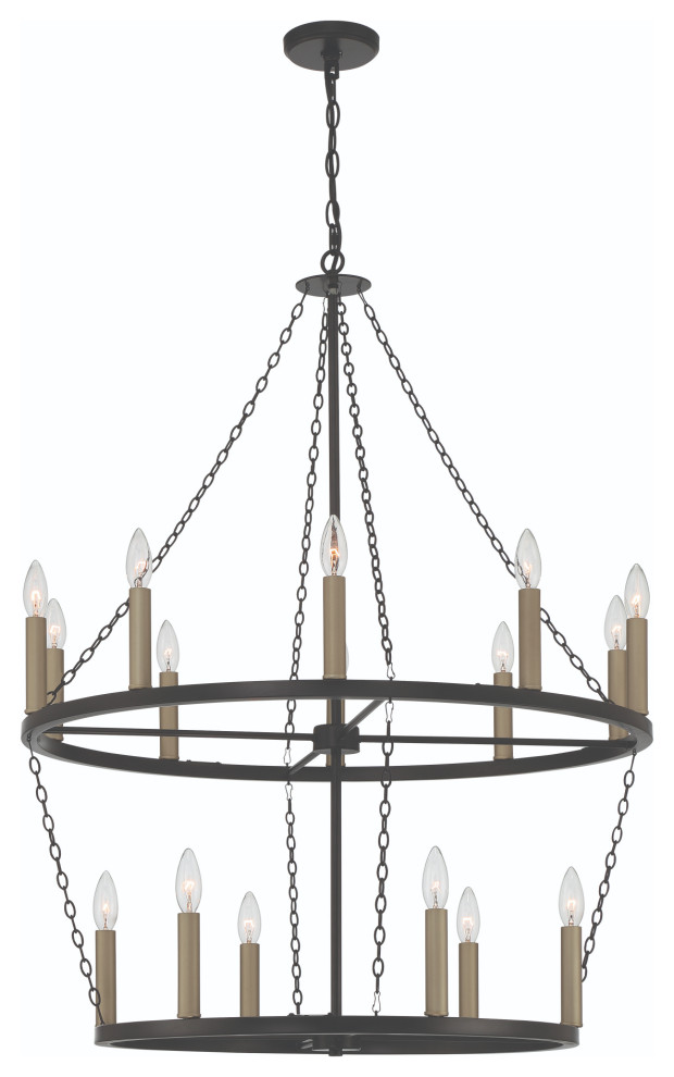 16Light Candle Style Wagon Wheel Chandelier, Classic Black/Brass Dust Transitional