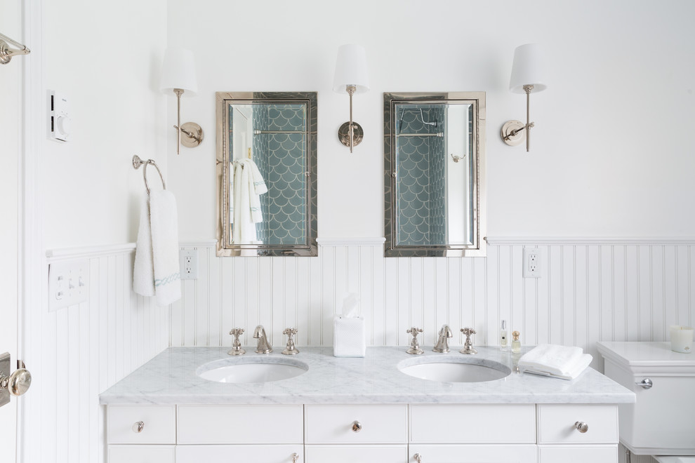 Beach style bathroom photo in Boston