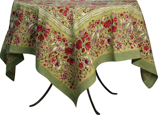 Jardin Tablecloth, Red/Green, Rectangle, 59"x86"